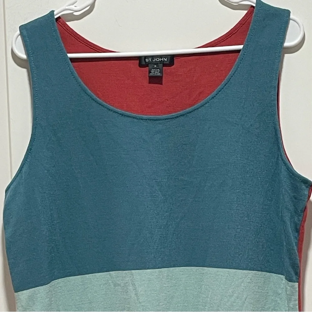 ST JOHN XL Mint Julep Cinnabar Black Caviar Colorblock Sleeveless Wool Knit Tank - Picture 7 of 15